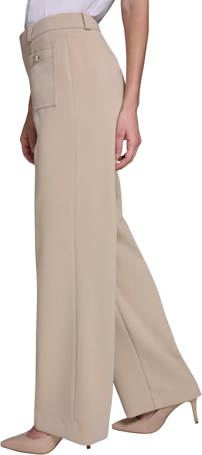 Karl Lagerfeld Women's Straight Leg Textured Crepe Front Pocket Pant