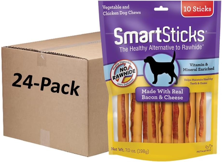 SmartBones SmartSticks, Treat Your Dog to a Rawhide-Free Chew Made With Real Bacon and Cheese, 10 count (24 pack)