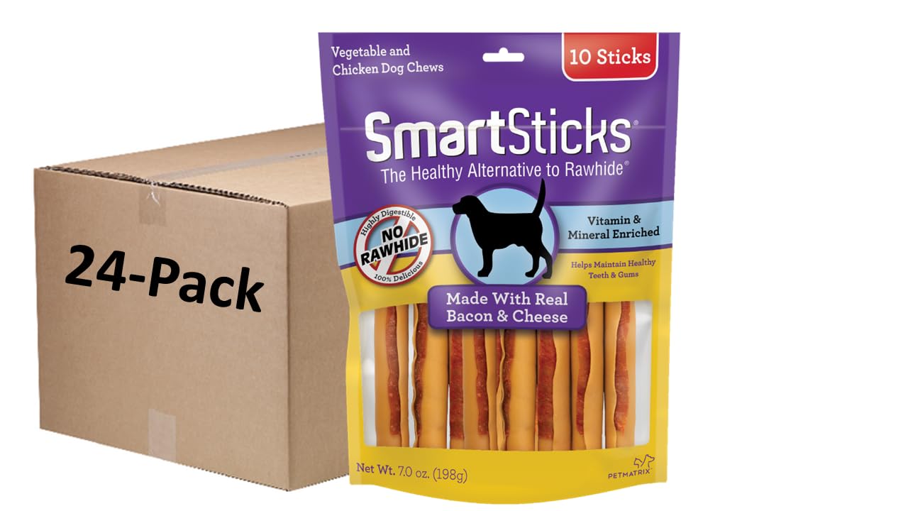SmartBones SmartSticks Dog Treat Bacon Cheese Rawhide-Free 10 Count