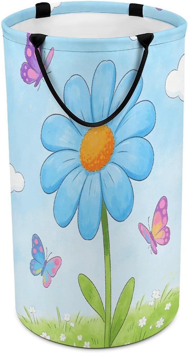 Light Blue Daisy Laundry Hamper Portable Lightweight Clothes Hampers Fashion Dirty Laundry Storage Basket Large Capacity Foldable Clothes Baskets for Bathroom Bedroom