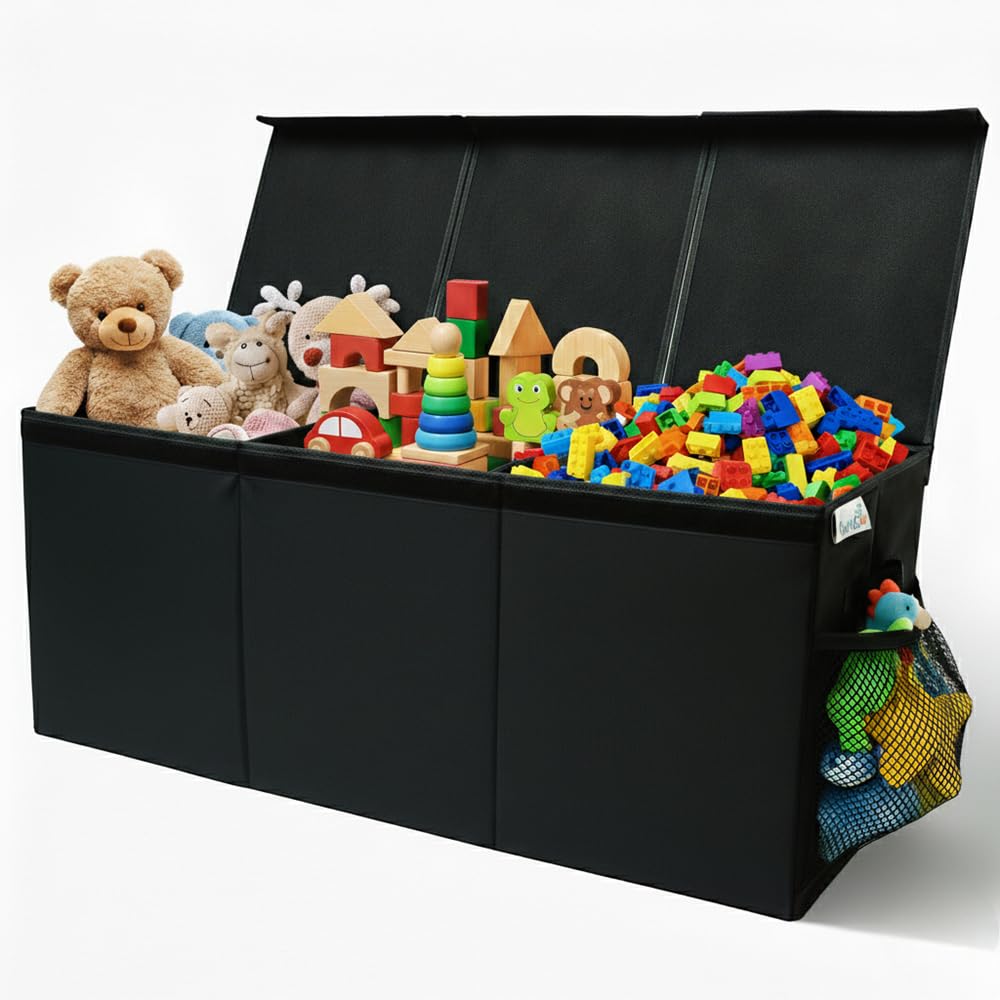 Extra Large Toy Storage Organizer with Lid - Sturdy Collapsible Toy Chest Storage Box Design - Toys Bin