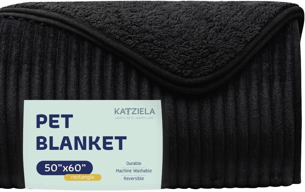 Premium Soft Dog/Cat Waterproof Blanket – Soft Sherpa Fleece, Washable, Reversible, Small, Medium, Large (Black Large Striped-50x60)