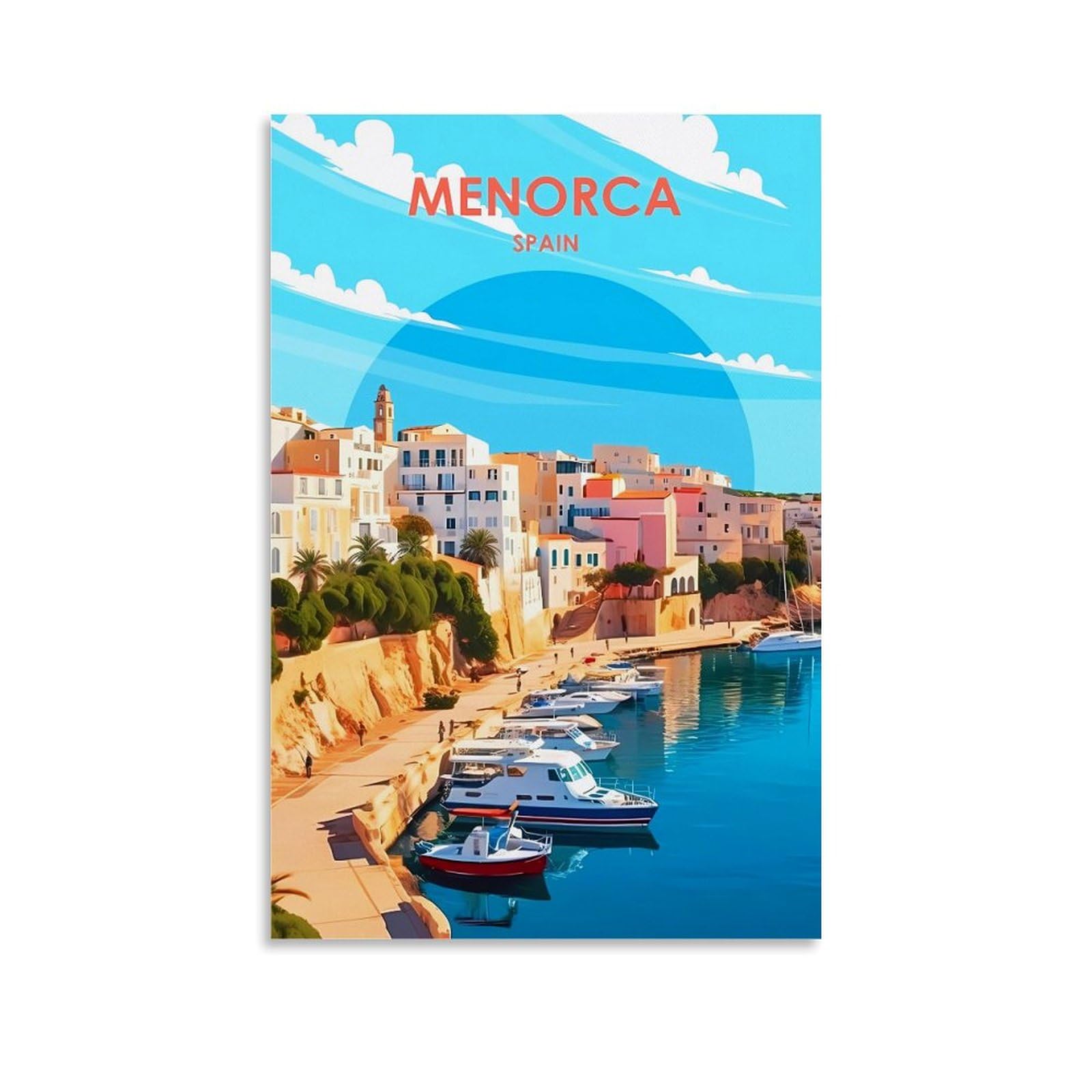 Ouweri Unframe-Style Menorca Spain Vintage Travel Poster Painting On Canvas Wall Art Scroll Picture Print Living Room Walls Decor Homes 12X18inch(30X45cm)