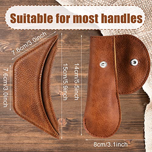 6 Pieces Cast Iron Handle Cover Handmade Thick Skillet Handle Cover Full Grain Frying Pan Sleeve Rustic PU Leather Hot Holder Double Layered Leather Assist Grip for Kitchen by Saintrygo - Image 3