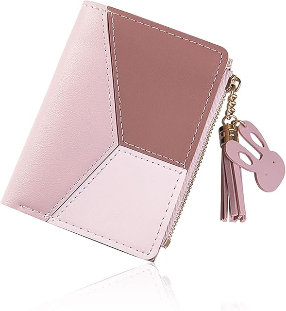 FuninCrea Ladies Zipper Wallet, Small Purse with Metal Snap Button, Leather Wallet for Women with Coin Bag, Multifunction Ladies Bifold Wallets, Credit Card Holder Wallet for Girls(Pink)