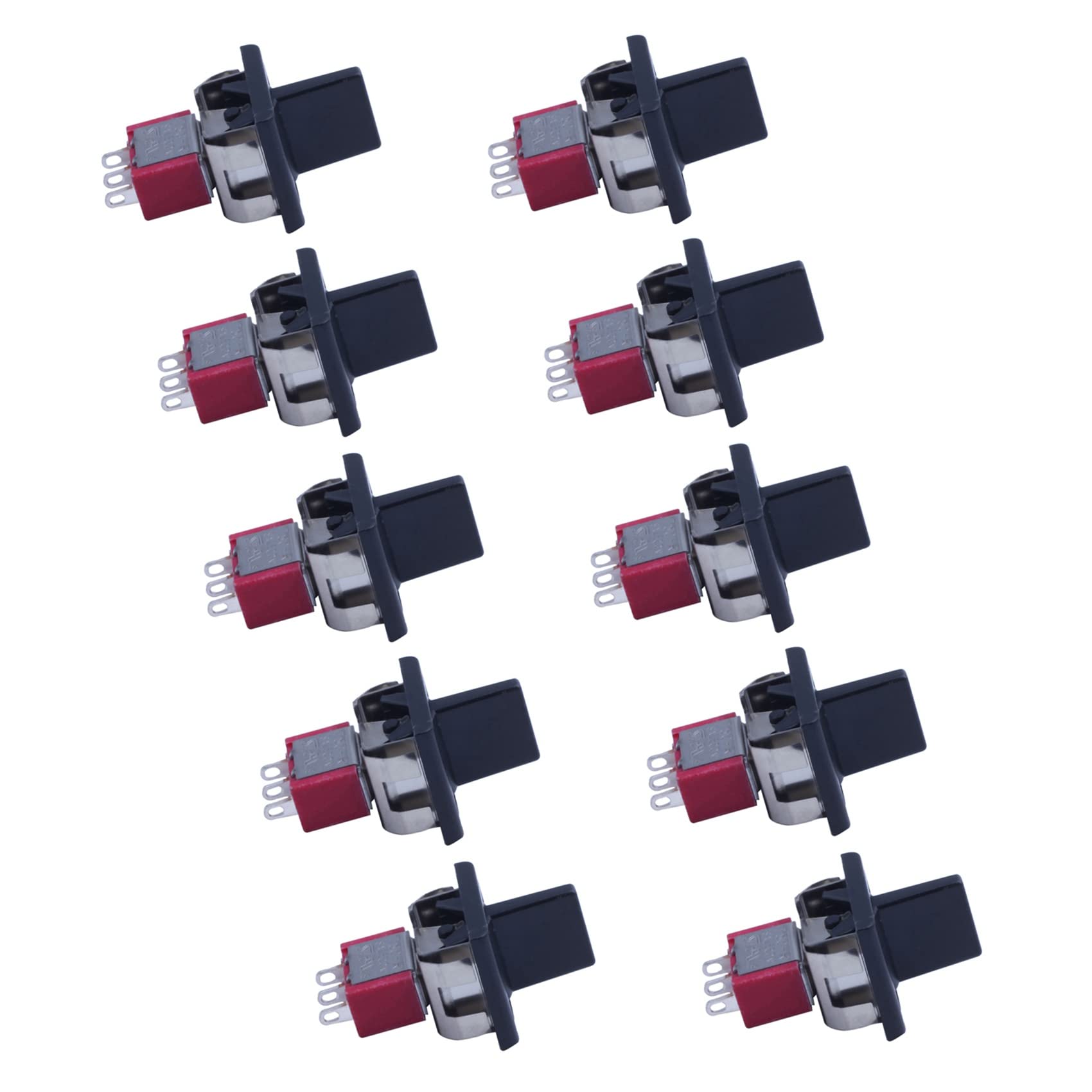 Jnchdghwa Red&Black 10X Ac 250V/3A 125V/5A Momentary Spdt 3 Positions Toggle Switch T80-R