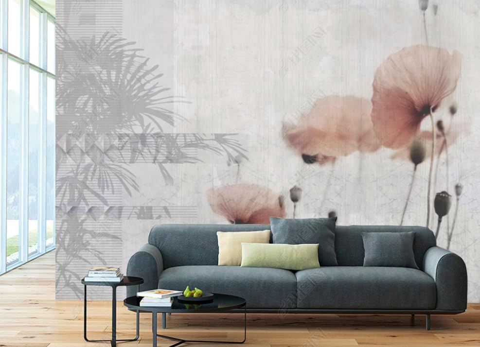 Poster géant mural fleurs roses effet peinture fait main haut de gamme