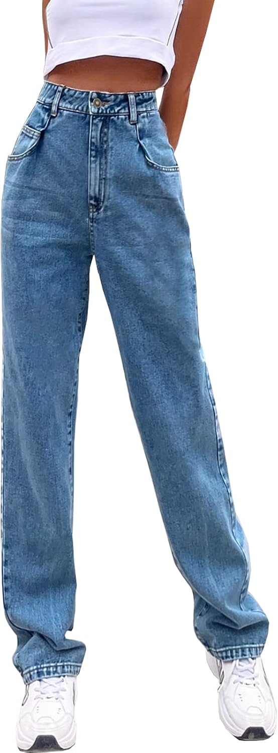 Buy High Waisted Relaxed Fit Women's Mom Jeans at Ubuy Kuwait