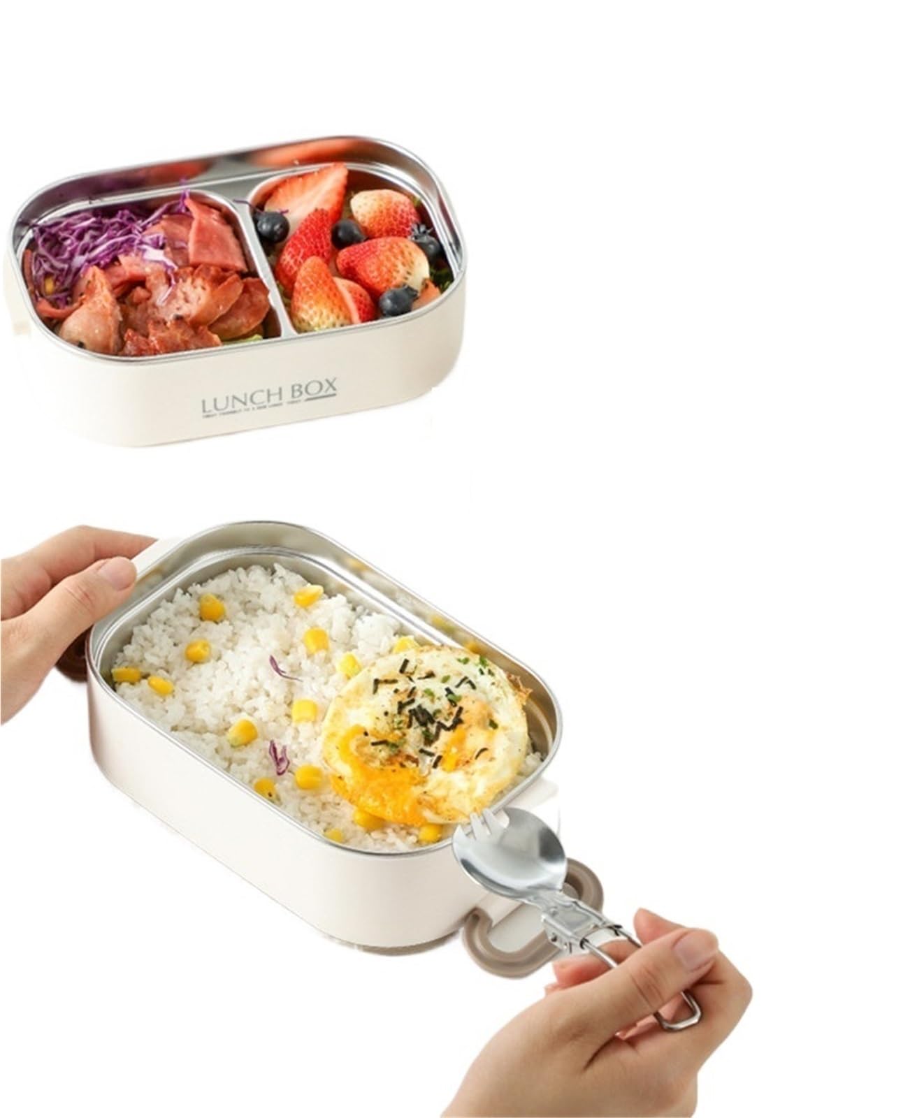 Fiambrera Lonchera térmica con contenedor de comida a prueba de fugas for adultos y estudiantes(750ml White and bag)