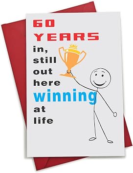 60th Birthday Card for Women and Men, Happy 60th Birthday Gift for Him or Her, Funny Birthday Decorations for Husband, Wife & Friend