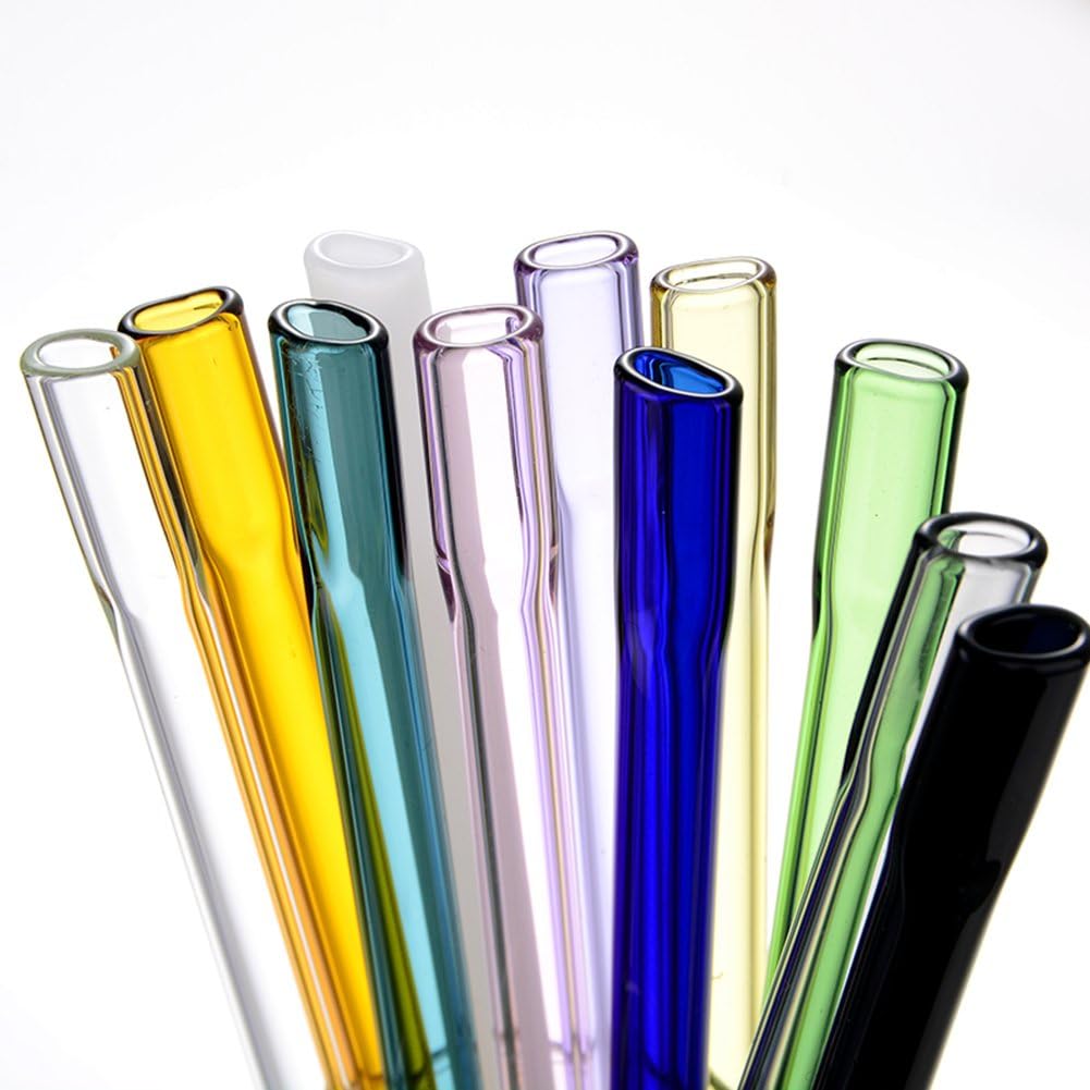 11 Packing Glass Drinking Straws with Cleaning Brush 19.5cm x 8 mm Handmade Straight Drinking Straws, Reusable Straws