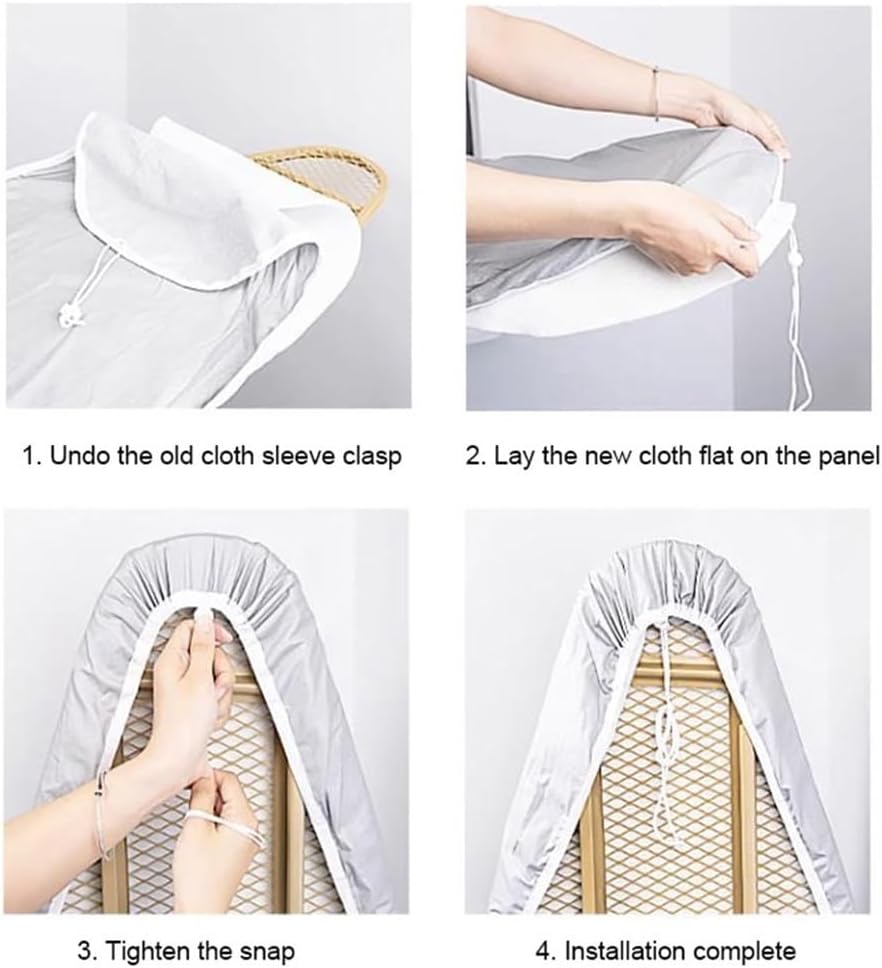 Silver Ironing Board Cover and Pad Replacement Ironing Board Cover 12x36 12x38 14x43 15x48in Iron Board Cover Standard Size, Elastic Edge Easy Fit(Natural,110x35cm/43x14in)