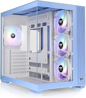 Thermaltake View 380 TG ARGB Hydrangea Blue ATX 케이스, 120mm ARGB 팬 4개 포함, 숨겨진 커넥터 마더보드 지원, 전면 및 측면 이중 강화 유리 패널, CA-1Z2-00MFWN-00
