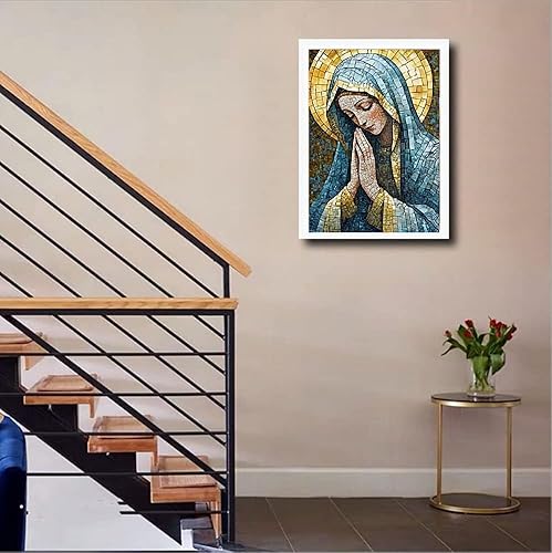 Miniatura 4 de MaiYiYi Kit de pintura de diamantes de oración de Virgen María, taladro redondo completo 5D, kit de punto de cruz, juego de pintura de diamante para