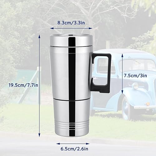 Miniatura 3 de Hervidor de té eléctrico de 10.8 fl oz (10.1 fl oz), de acero inoxidable de 12 V, taza de calefacción eléctrica de viaje para el coche, calentador
