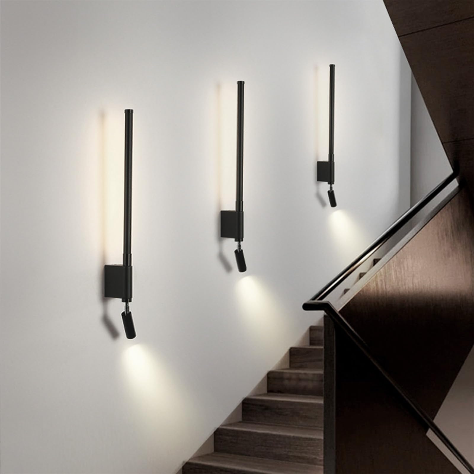 HCZKIUJY LED Wall Lamp - 350°+330° Adjustable Long Wall Sconce with Spotlight, Modern Wall Light for Hallway, Living Room, Bedroom, Corridor, Office, Hotel (Black Neutral Light-40cm)