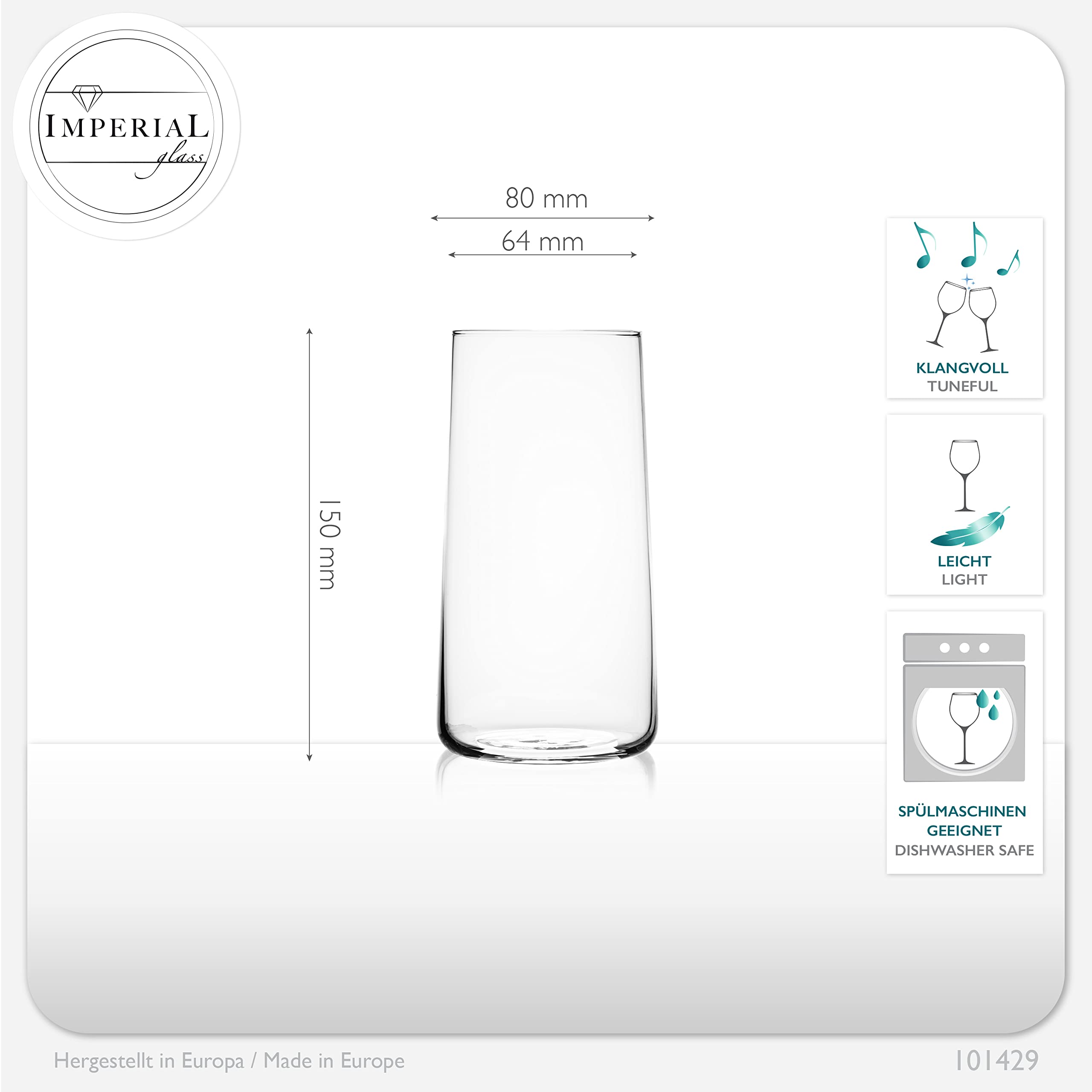 Imperial - Juego de 12 vasos de cristal (490 ml, máx. 550 ml)