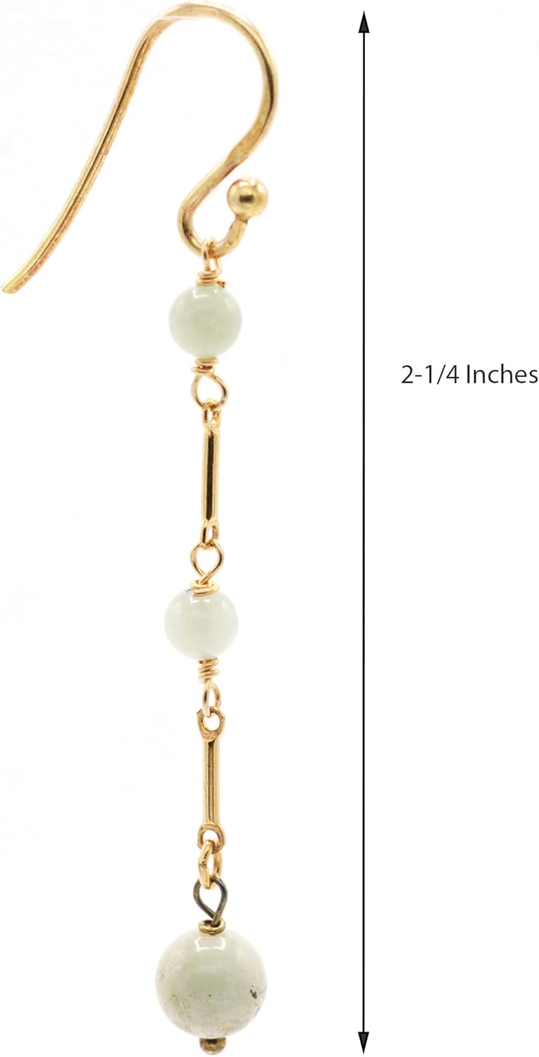 LTC Designs 14k Gold Filled Linear 4mm Jade Triple Bar-Drop Fishhook Earrings for Women and Friends. Pertective, and Good Luck Stone.