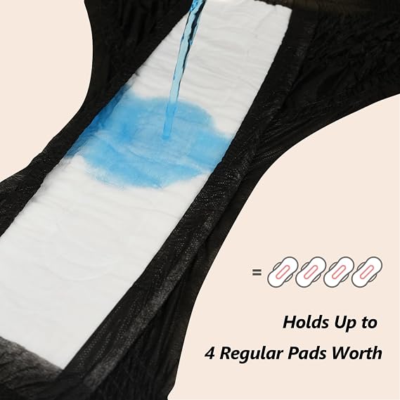 MOLLIS Disposable Period Pants Heavy Flow, Postpartum Underwear XXL 8 Ct | for Women, Maternity Pads, Incontinence Knickers Leak Proof, Black