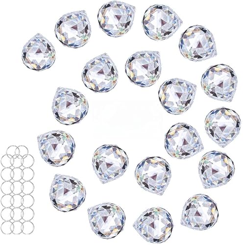 Miniatura 9 de HDCRYSTALGIFTS - Lámpara Feng Shui de bola de cristal de vidrio transparente con prisma de atrapasoles, colgante de gota, parte de araña (50 mm)