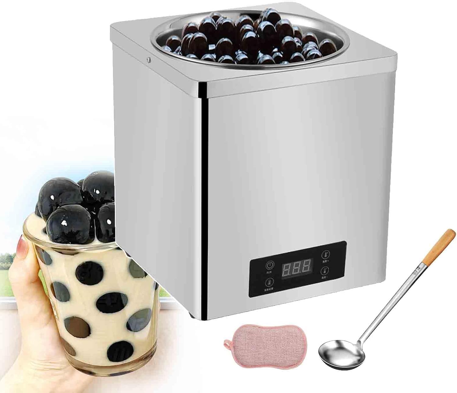 ZMJGLL Stainless Steel Pearl Warmers Machine,3L-7L Capacity,Adjustable Temperature 30-100°C for Bubble Tea,Sushi Rice and More Milk Tea (A 3L)