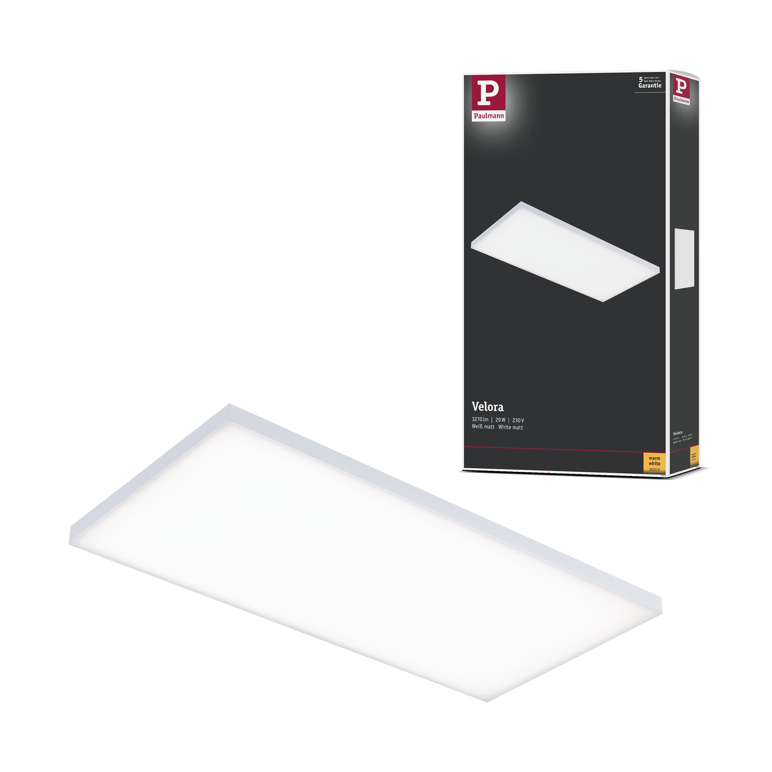 Paulmann 79819 Velora LED Panel Rectangular incl. 1x29 watt Ceiling lamp White matt Light Panel Metal Ceiling Light 3000 K
