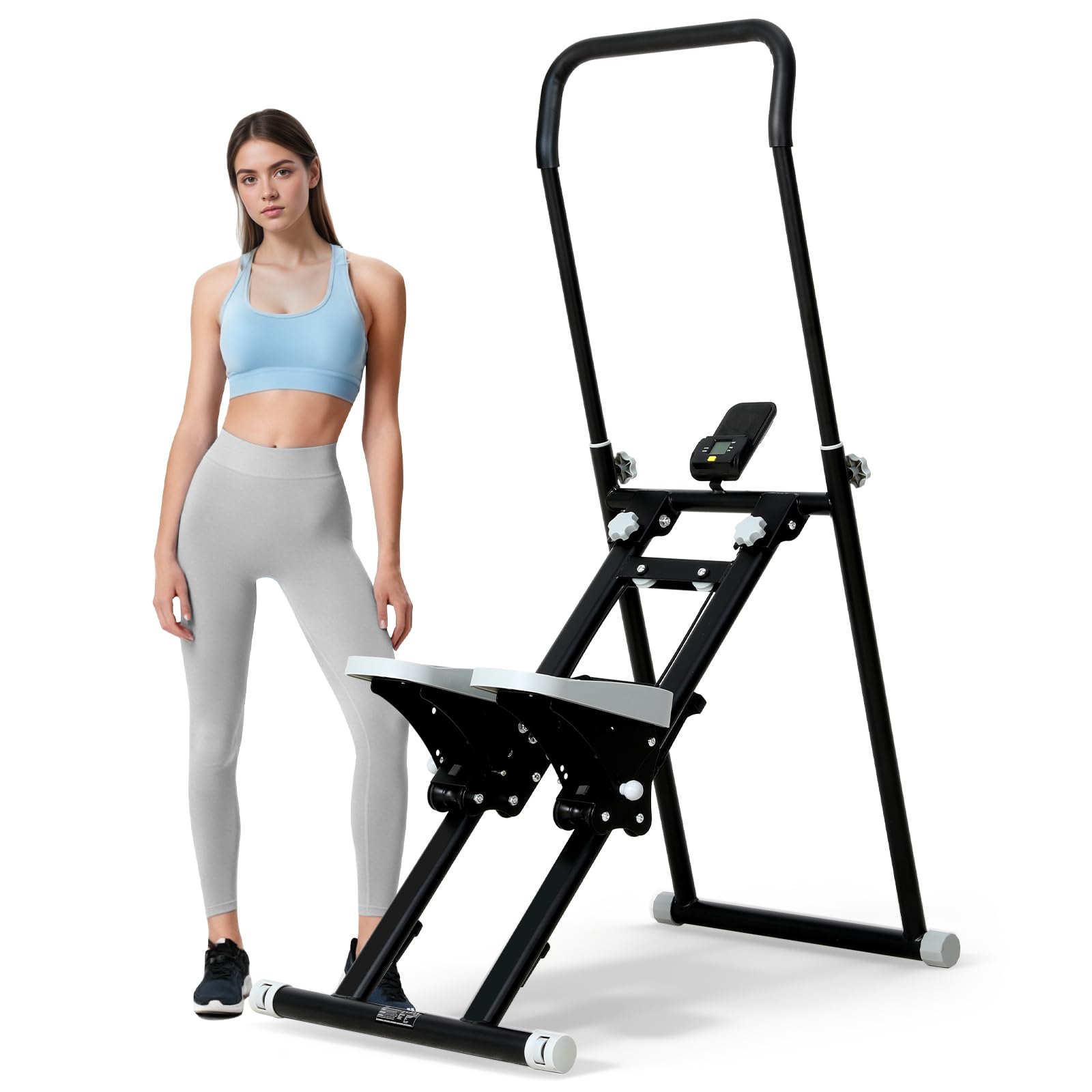 Stepper Fitness Casa con Reposabrazos y reposapiés ajustable de 3 niveles,Stair Stepper con pantalla LCD,Maquina De Subir Escaleras,Escalador De Fitness Plegable,Máquinas De Step Para Fitness