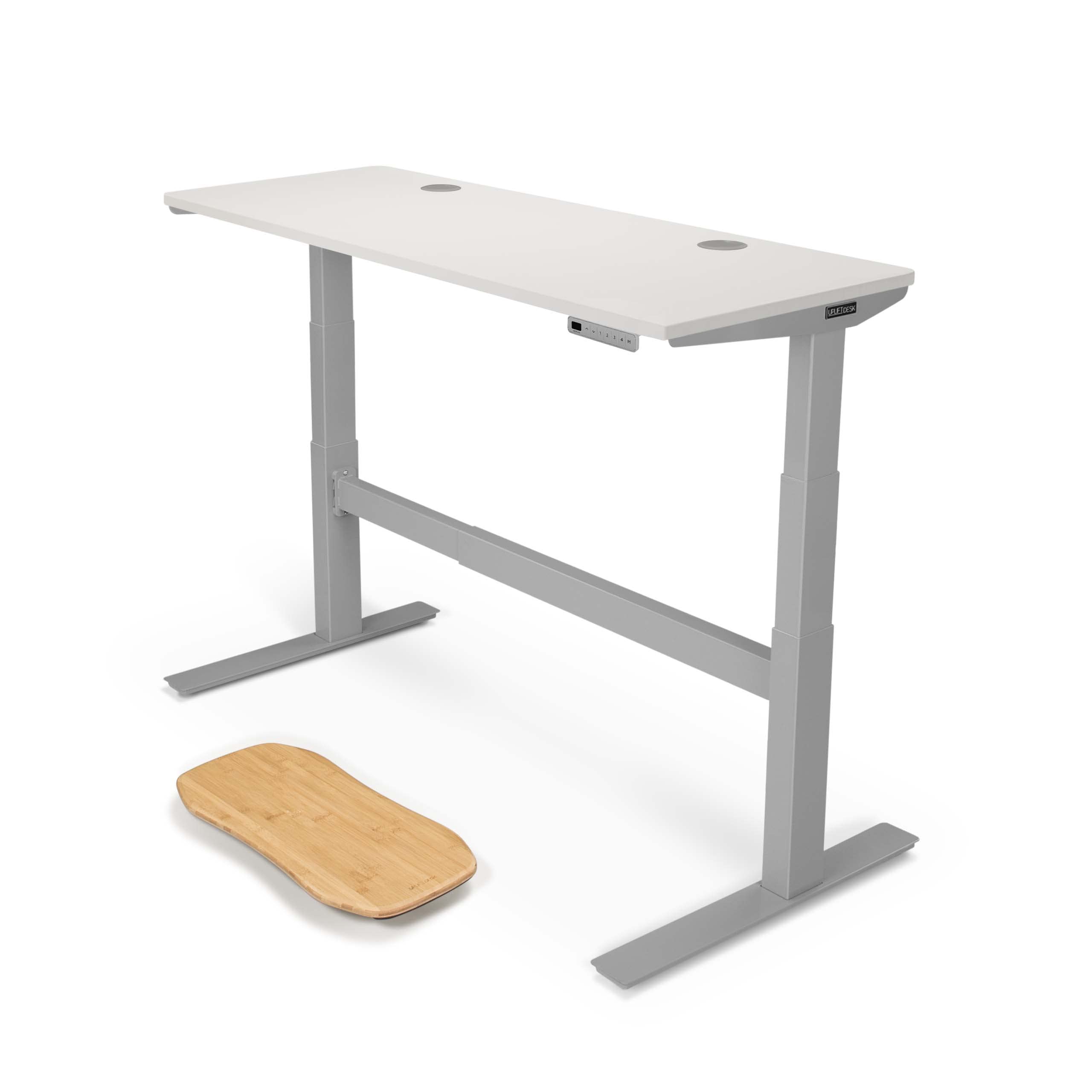UPLIFT DESK White Laminate (60 x 24 inch) Standing Desk 2-Leg V2-Commercial Adjustable Stand Up C-Frame (Gray), Advanced Keypad, Wire Grommets, Wire