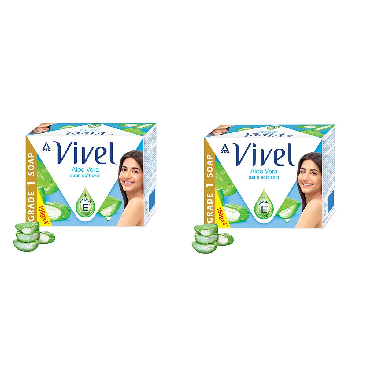 Vivel Aloe Vera Bathing Soap with Vitamin E for Soft Glowing skin, 1200g (150g - Pack of 8), Soap for Women & Men, For All Skin Types
