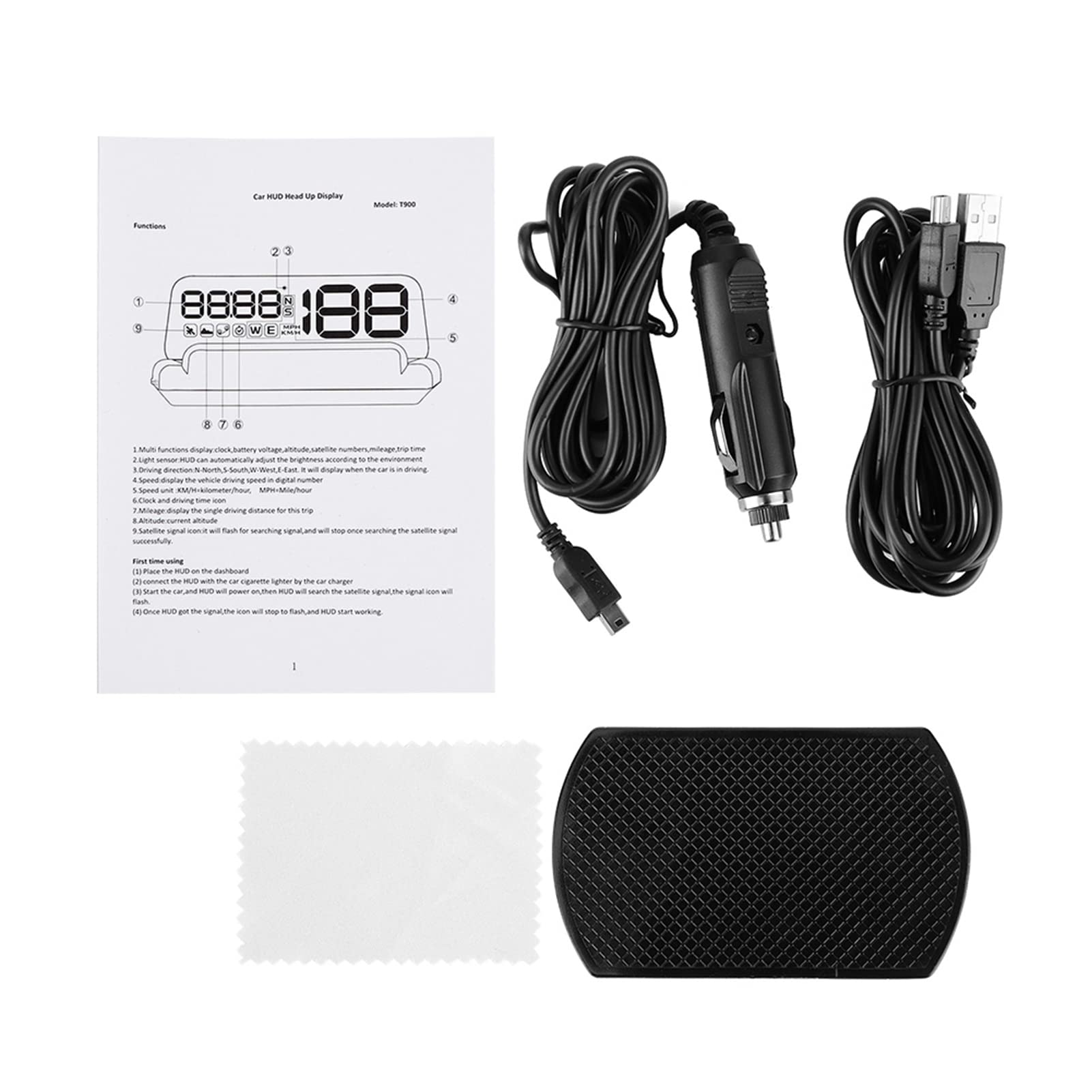 Monitor HUD GPS universal de 3,6 pulgadas HD para coches, camiones, SUV, proyector digital multifuncional T900 para velocidad, tiempo, voltaje, altitud y kilometraje, unidades MPH