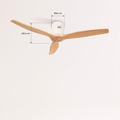 CREATE / WINDCALM/White ABS ceiling fan with light wood-effect blades and remote control / 40W, Quiet, Ø132 cm, 6 speeds, timer, summer-winter function - 6