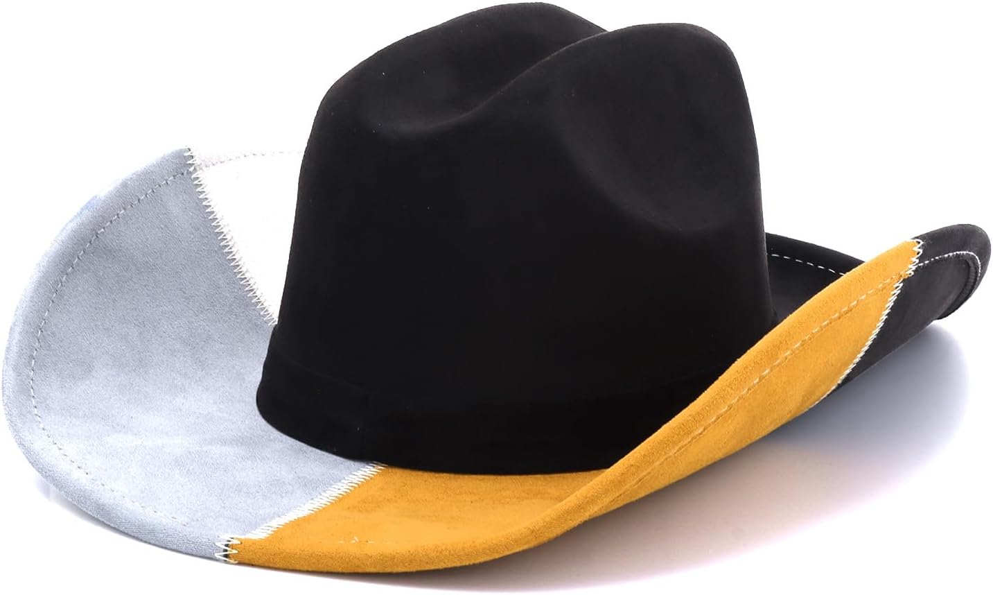GOKTOW Suede Denim Cowboy Hat - Wide Brim Blue Cowgirl Hat with Chinstrap - Western Jean Hat for Women Men Party & Outdoor