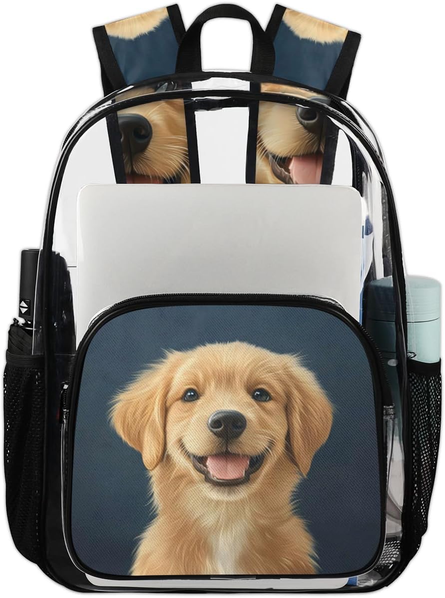 Labrador Dog Large Heavy Duty Clear Backpack Dogs Pet PVC Transparent See Through Bag for Work Travel Security