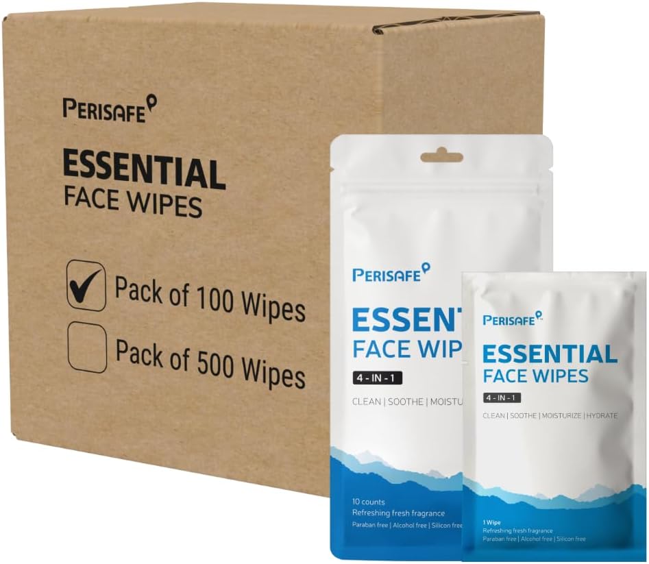 Essential Face Wipes Individually wrapped Sachet | 4-IN-1 | pH Balanced | Free from Alcohol, Paraben, Silicon |Pack of 100 Wipes