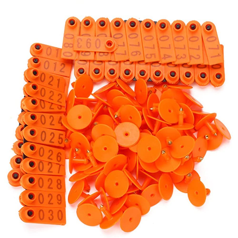 Ancllo Orange 100 Pack Pig Ear Tags Medium Plastic Livestock Ear Tags For Hog Swine Sow Ear Tags With Number 001-100