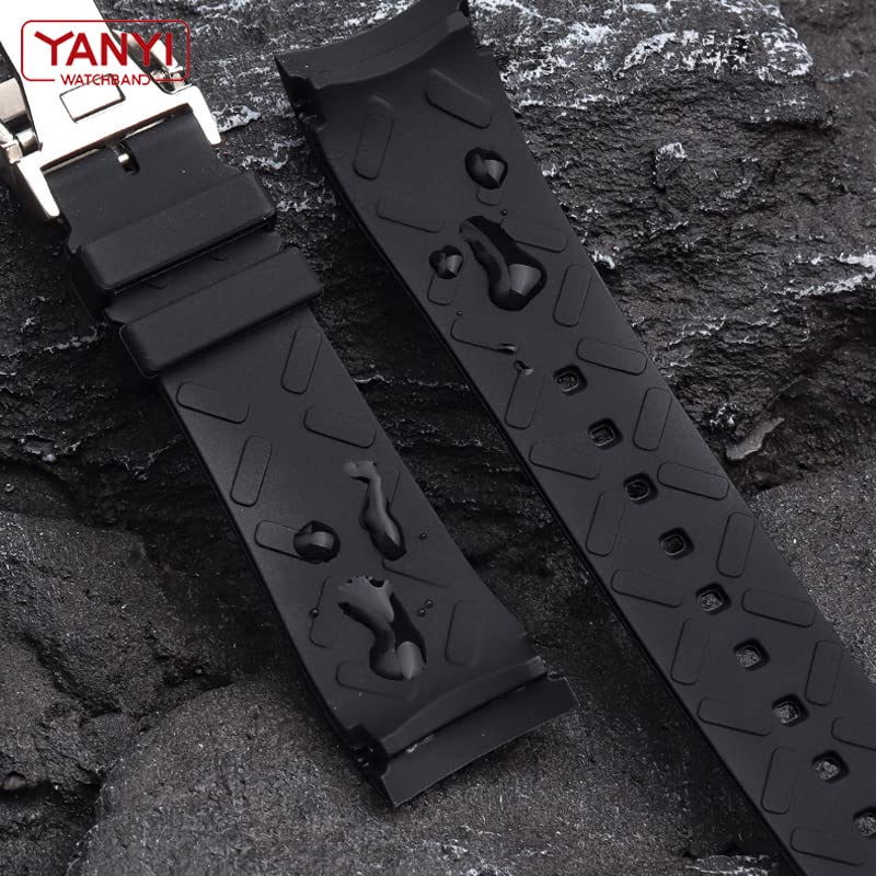 Bracelet montre caoutchouc 22mm noir boucle déployante - 5