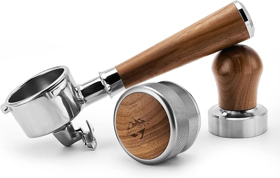 54mm Espresso Tools Set | Double Spouts Portafilter | Espresso Distributor and Tamper with Walnut Decoration | Fit 54mm Breville & Sage Barista Espresso Machine