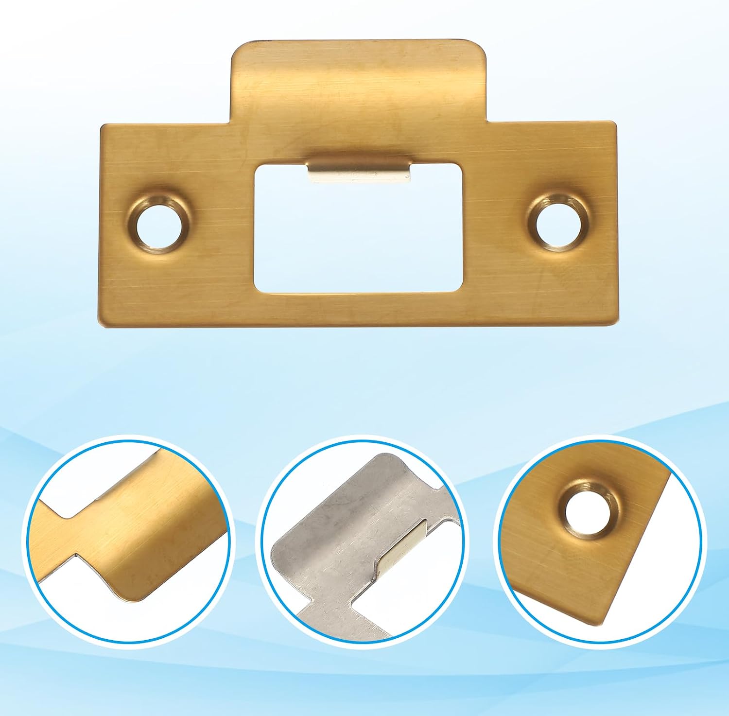 MECCANIXITY Door Deadbolt Strike Plates Stainless Steel T Cam Block Door Locks Latch Strike Plate for Exterior Door Reinforce Security Gold Pack of 2