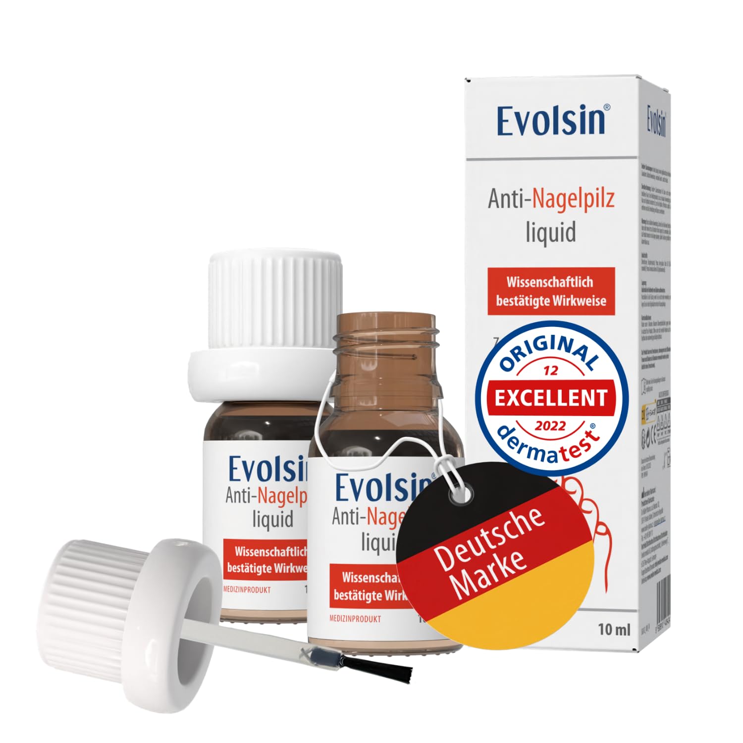 Evolsin® Anti Nagelpilz Liquid Doppelpack - Wissenschaftlich bestätigte Wirkweise I Geeignet für Diabetiker I Medizinprodukt I Nagelpilz Nagellack für Füsse und Hände I Nagelhärter (2x10ml)