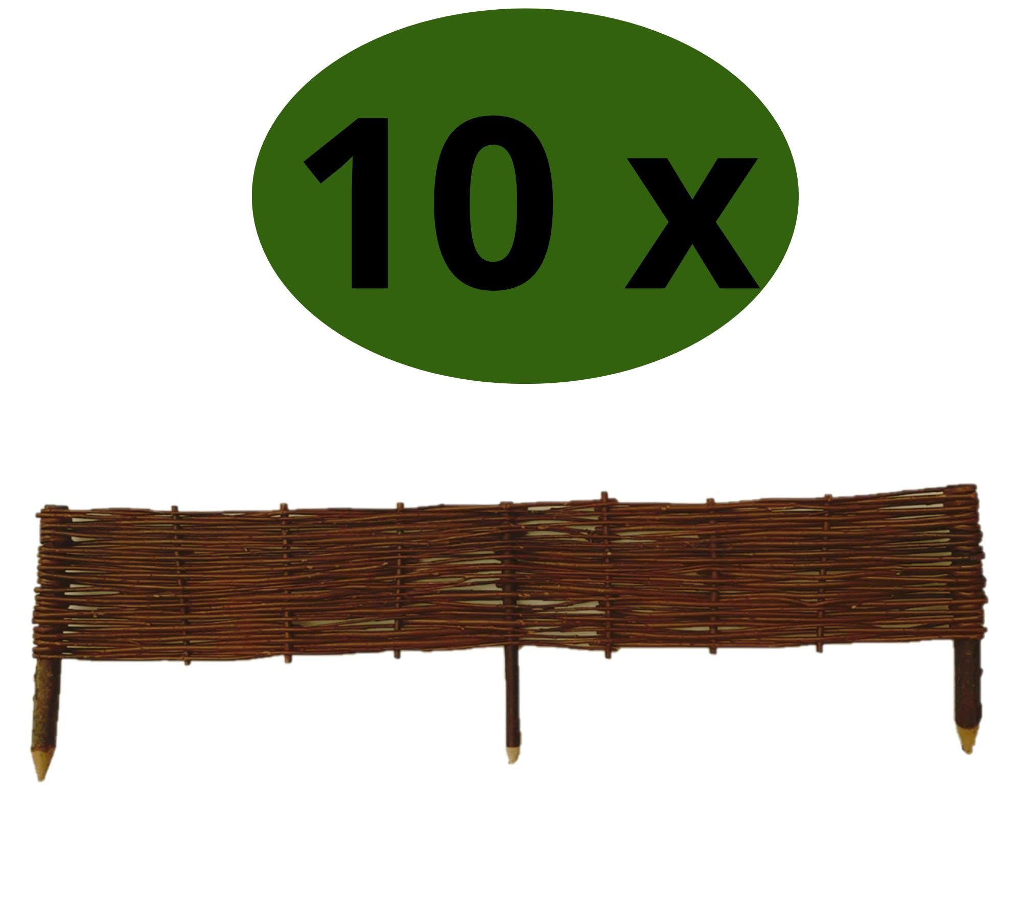 Paquete de 10 Borduras para Jardin - 100 cm x 20 cm - Natural - Hecha a Mano - para Parterres, Huertos, Camas - Vallas para Jardin - Exterior