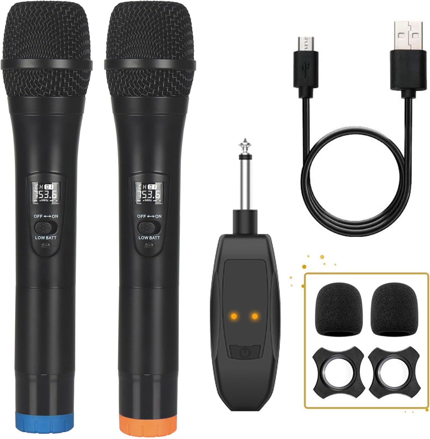 ALPOWL Wireless Microphone, UHF Dual Cordless Dynamic Mic System,Handheld Karaoke Microphone with Rechargeable Receiver(Auto Connect,200 ft Range) for Singing, Church, Speech, Wedding, Party