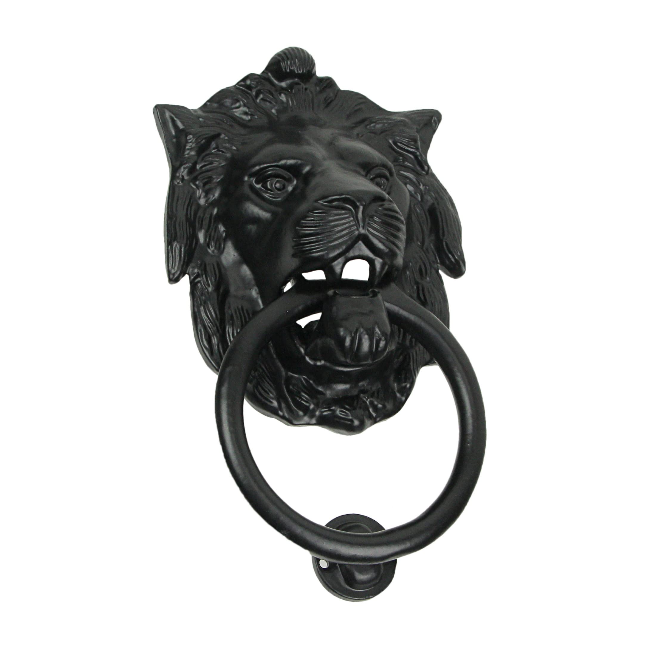 Aldabadora de puerta antigua decorativa de hierro fundido negro para exteriores