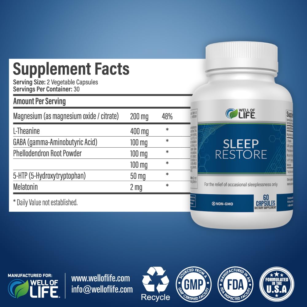 Well of Life Sleep Support Supplement with Melatonin, Magnesium & L-Theanine – Natural Sleep Aid for Adults, 60 Vegan Capsules — Amazon image 6
