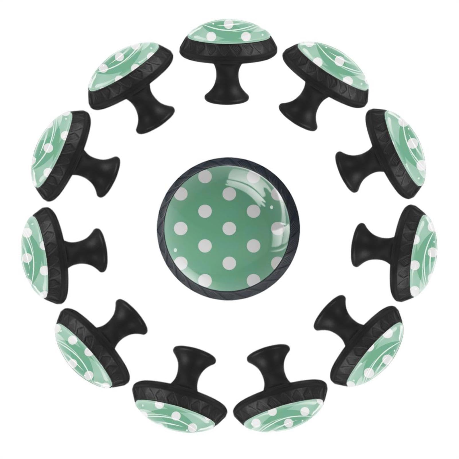 Boutons de tiroir en verre véritable poli à pois verts pour décoration soignée