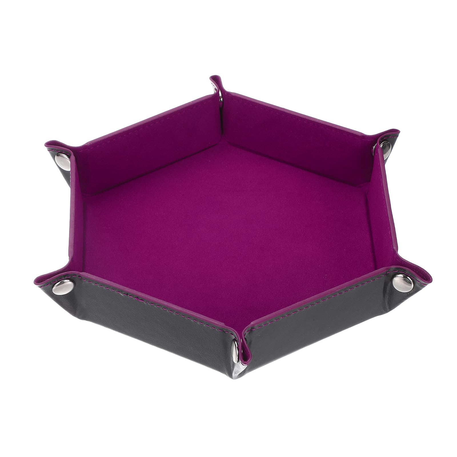 sourcing map Dice Tray 10" PU Leather Velvet Folding Hexagon Dice Rolling Tray Holder Storage Box Perfect for RPG DND Table Games & Entryway & Nightstand Organizer (Dark Purple, 1pcs)