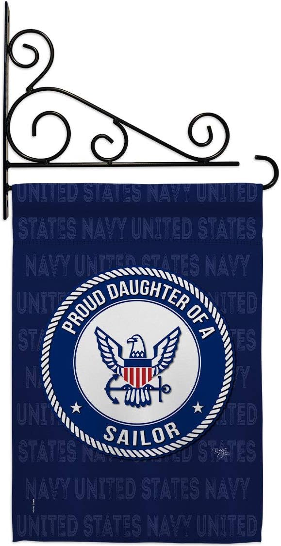 Proud Daughter Sailor Garden Flag Set Wall Holder Armed Forces Navy USN Seabee United State American Military Veteran Retire Official Small Gift Yard House Banner Double-Sided Made In USA 13 X 18.5