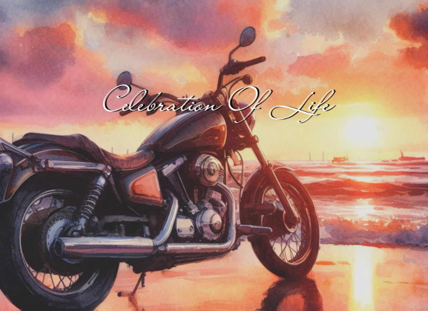 Celebration of Life Guest Book - Memorial Service Guest Book - Funeral Guest Book - Condolences Register Book: Motorcycle on the beach Biker themed watercolor illustrated cover