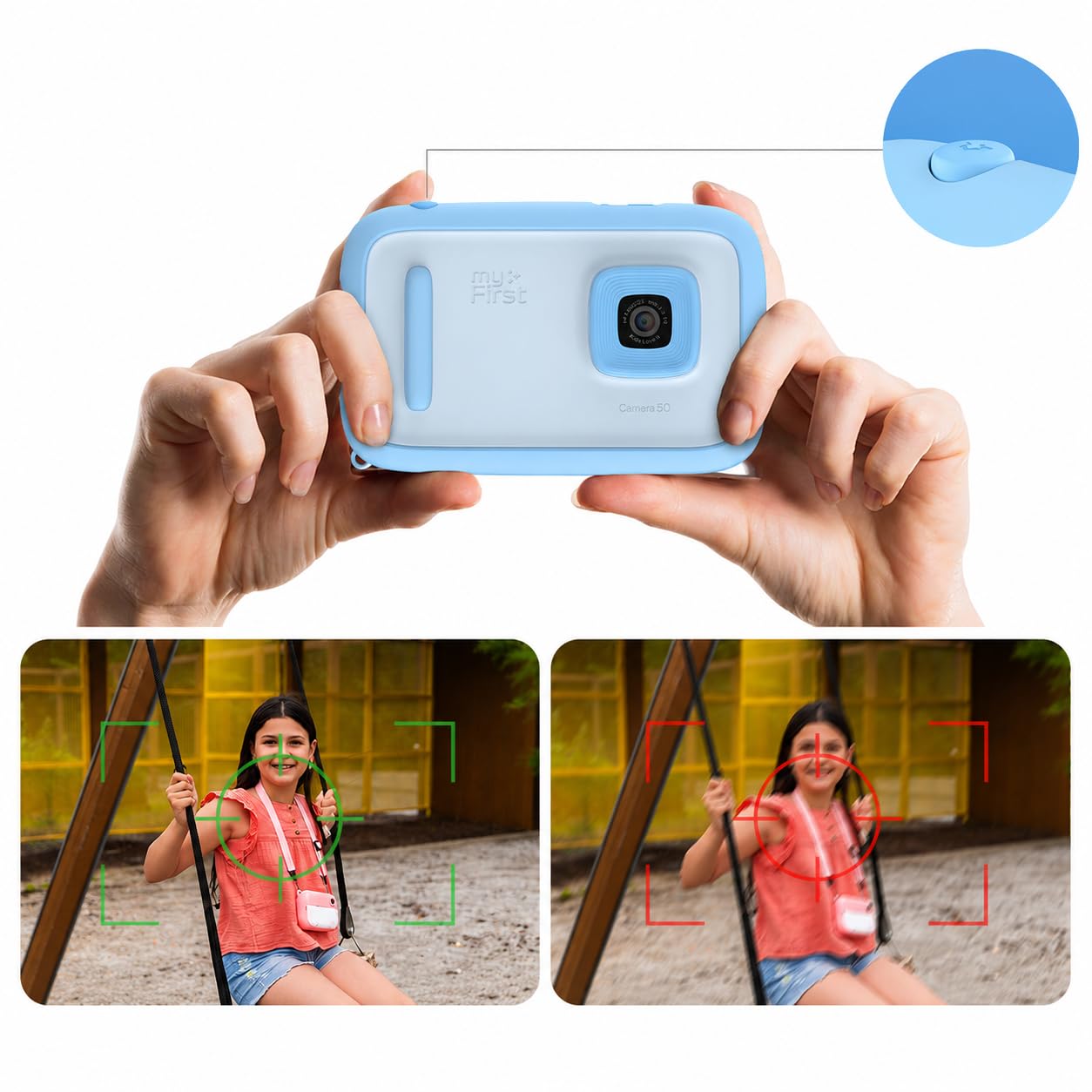 myFirst Cámara 50 - Cámara editora de IA para niños, Fotos de 20 MP, Video 1080P, Lente Frontal y Selfie. Conexión WiFi, Bluetooth, Escucha música. A Partir de 5 años. Conexión con myFirst Circle.