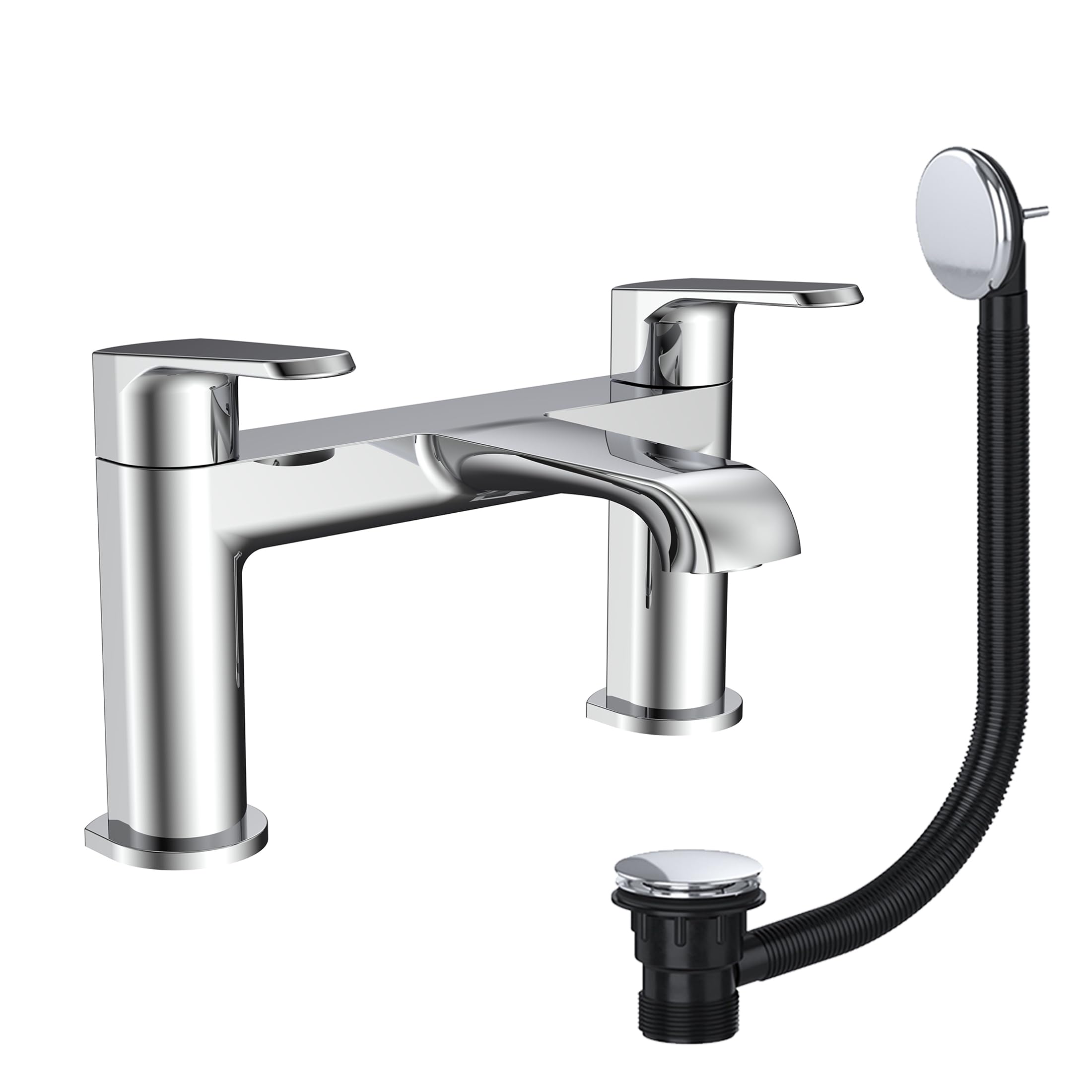 Lunaris Chrome Bath Filler Mixer Tap Deck Mounted with Bath Waste