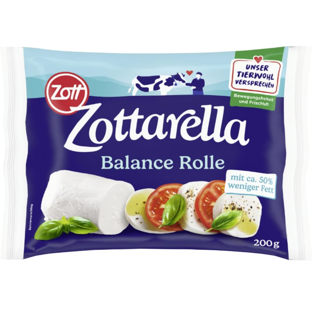 ZUOTT Mozzarella Rolle Balance, Classic, 200 g, 4er Pack, ideal für Salate & Pizza